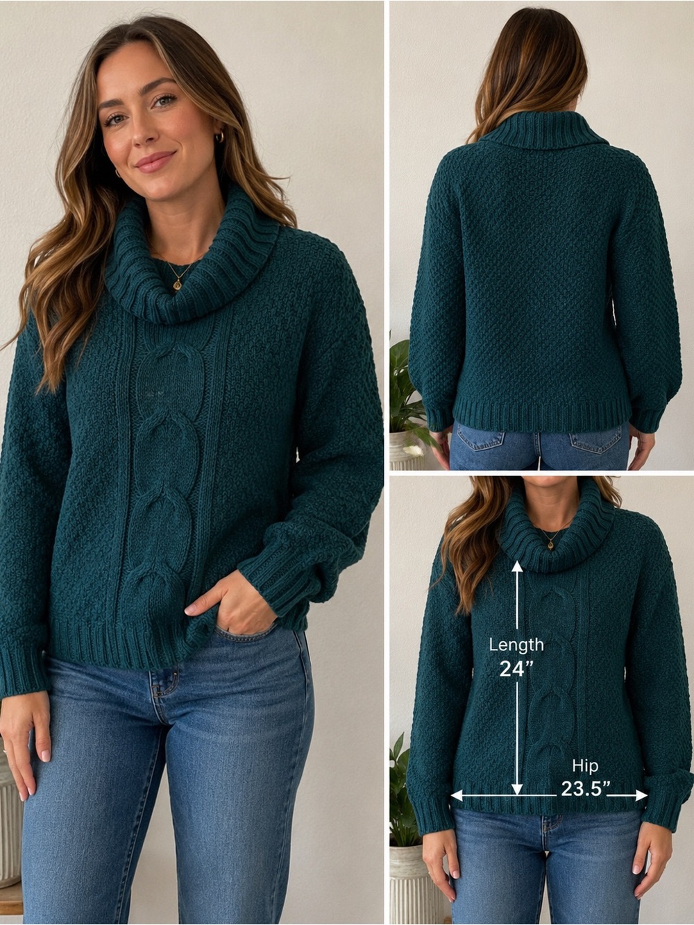 Seven7 Teal Chunky Knit Turtleneck Sweater Women’s Large - Picture 3 of 8